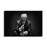 SUPERYUFENG Donald Trump Sitting Black And White Poster Decorative Painting Canvas Wall Art Living R