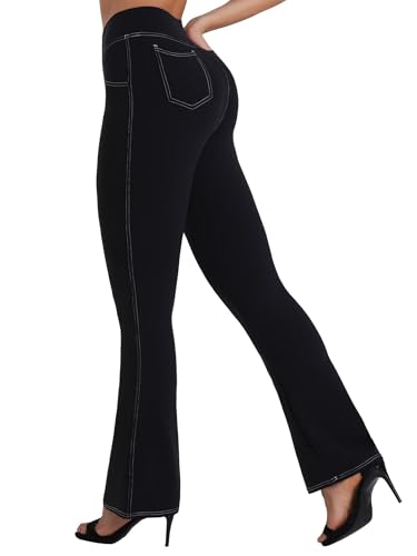 Sunzel Sustainable Flare Leggings for Women, Mini Bell Bottom Flared Yoga Pants with Denim Look, High Waisted Tummy Control
