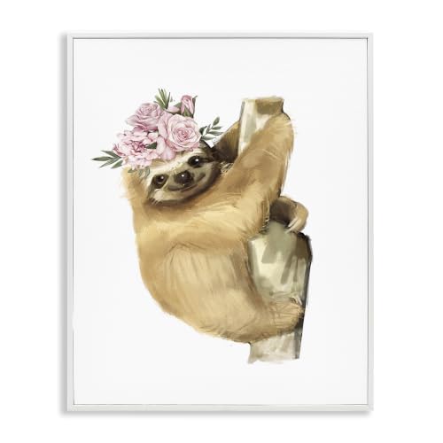 Smiling Sloth Floral Crown Wild, 11 x 14 Inch Framed Giclée Print