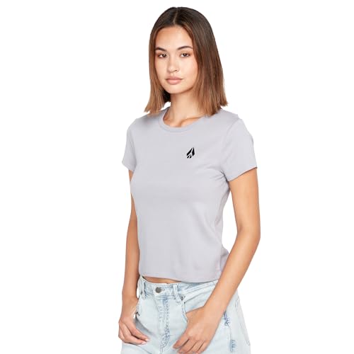 Image of Volcom Women's Have a Clue Short Sleeve Tee - Fitted T-Shirt with Striped Neck Taping