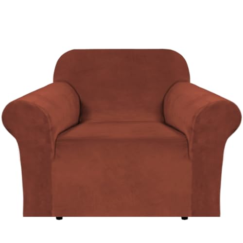 H.VERSAILTEX Stretch Velvet Armchair Cover Couch Covers 1 Cushion Chair Slipcover for Living Room Furniture Cover Crafted from Thick Comfy Rich Velour (Chair 31"-49", Rust)