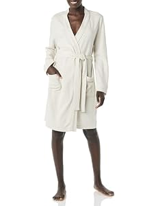 Amazon Essentials Robe de Chambre Mi-longue Gaufrée et Légère (Disponible en Grande Taille) Femme, Beige, M