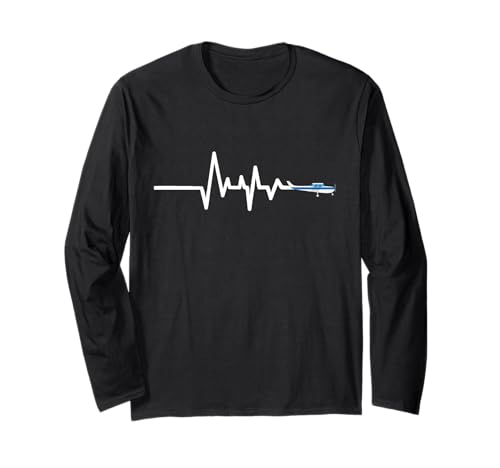 Airplane Heartbeat Pilot Flying Aviation Gift T-Shirt Manga Larga