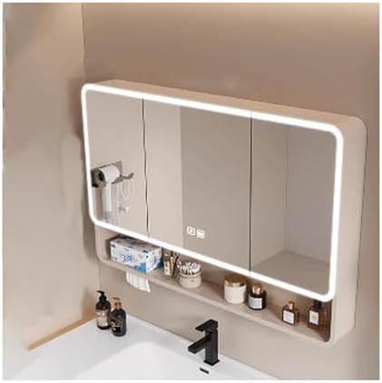 Large Wall Mounted Storage Cabinet with 2 Mirrored Doors, Efficient Demisting, Rounded Corners, White Finish, 100cm/39.3in - Ideal for Bathroom or Bedroom Storage