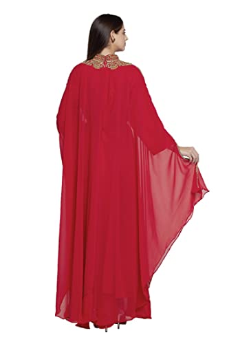 Aniiq Women Dubai Kaftan Farasha Caftan Long Maxi Dress Long Sleeves Ethnic, Bridal, Evening, Party, Dress With Free Scarf, Color- Red, Size- Free #TOP4