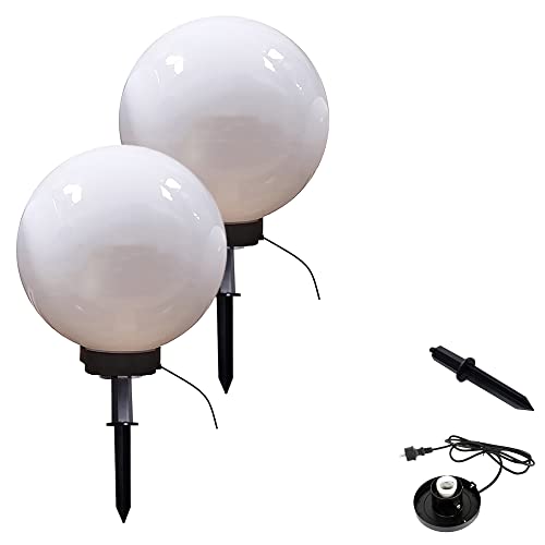 2x Außen-Kugel-Leuchte MARLON D: 30cm, Kunststoff-Kugel weiß, mit Erdspieß, E27, IP44, Dekorationsleuchte Rasenbeleuchtung Außengelände Eingangsbereich Gruppenbeleuchtung Blumenbeet