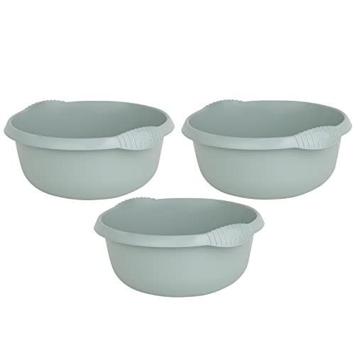 (Set of 3) Round Multipurpose Plastic Bowl Silver Sage Washing Up Bowl 28 CM Mixing Bowl Washing Basin Sink Bowl Tidy Organiser Wash Tub Space Saving for Home Kitchen Outdoor Camping