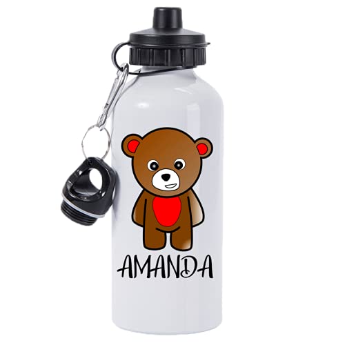 Pickhut Personalised Brown Bear Water Bottle 500ml Back to School Gift for Kids