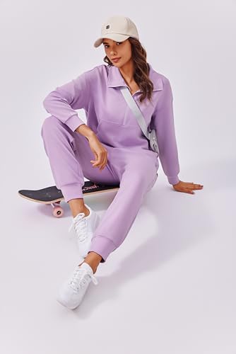 Image of PINSPARK 2 Piece Sets for Women Long Sleeve Half Zip Tracksuit Jogger Sets | 2026 Fall Travel Outfits Lounge Set, Lightweight Soft Air Layer Fabric, Kangaroo Pocket Sweatshirt, Drawstring Joggers Pants