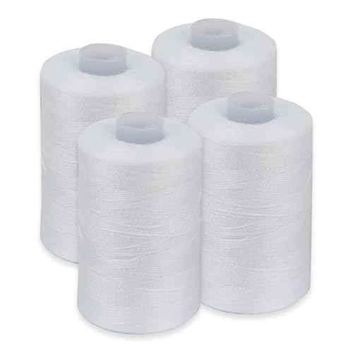 letsinstyle 4 Spools Each 1000 Yards White Sewing Thread, All Purpose Thread for Sewing, Polyester Quilting Hand Stitching Embroidery Accessory for Machine Supplies