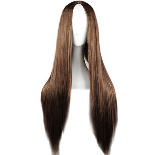 guohanfsh Peruca longa de cabelo humano liso feminino cor lisa acessório para cosplay, fibra de alta