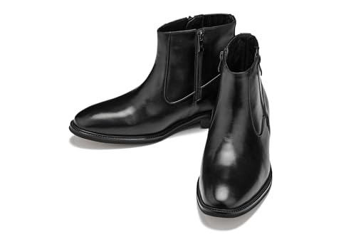 CALTO Men's Invisible Height Increasing Elevator Shoes - Black Premium Leather Lightweight Zipper Boots - 2.8 Inches Taller - Y70621 - Size 11.5 D(M) US4