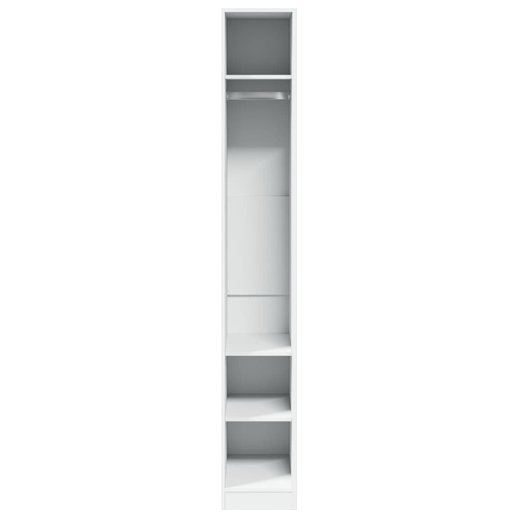 Garde-Robe Blanche 30x50x200 cm Bois d'ingénierie Meuble de Rangement Compact pour Chambre Dressing avec étagère Porte tiroir et cintres idéal pour Organisation