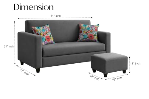 Image of Rosebell 2 Seater Sofa with Ottoman | Living Room Couch | with Printed Cushions | Sofa for Home, Apartment & Office-Grey Color