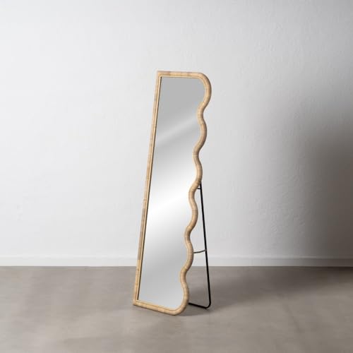 LOLAhome Espejo de pie con Ondas de Rattan Natural de 50x160 cm