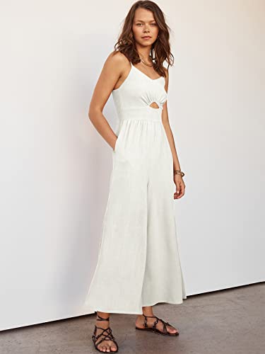 Anrabess Women's Summer Spaghetti Straps V Neck Cutout High Waist Wide Leg Jumpsuits Rompers With Pockets 501Mibai-M #TOP6