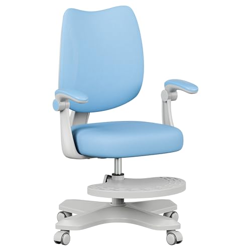 MARK ADLER Junior 4.6 - Bürostuhl Kinder Jungen – Ergonomischer Schreibtischstuhl – Mit Fußstütze – Höhenverstellbar 10 cm – Verstellbare Rückenlehne – Klappbare Armlehnen – Blau