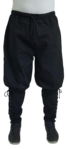 MAYLYNN Mittelalter Hose mit Taschen und Schnürung Wikinger Kelte, schwarz, Größe:M
