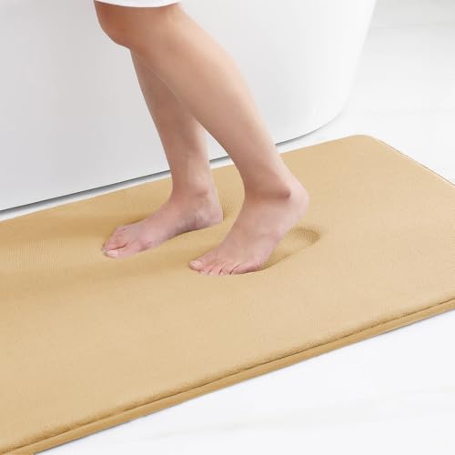 Image of Smiry Memory Foam Bath Mat 36x24, Extra Soft and Absorbent Bathroom Mats, Non Slip Washable Carpet for Floor, Shower and Tub, Beige