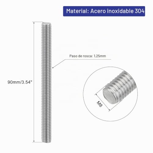 Miniatura 2 de Quarkzman 4pcs Varilla Roscada Completa M8 X 90mm Acero Inoxidable 304 Rosca A La Derecha Pernos De Barra Para Ensamblaje De Muebles Y Maquinaria