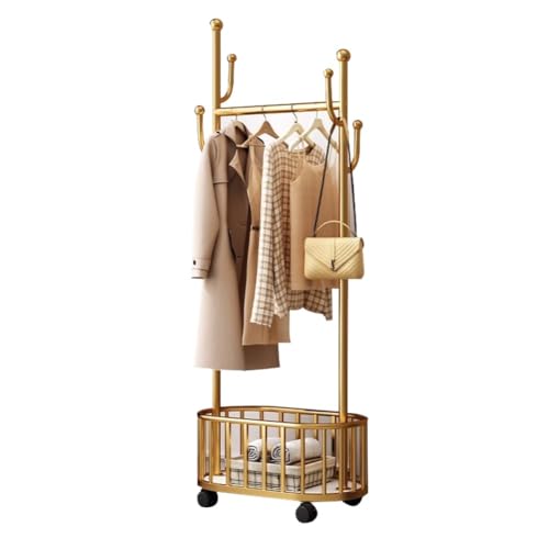 Portant à vêtements robuste avec étagères de rangement et crochets pour manteaux, portant à vêtements en métal sur roulettes, robuste pour chambre,...