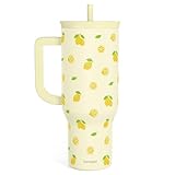 SANDJEST Lemon 40oz Tumbler with Handle and Straw, Insulated Stainless Steel Travel Coffee Mug for Women Girls, Gift Idea for Birthday Christmas Mothers Day Summer Vacation