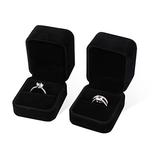 Isuperb Set Of 2 Unit Classic Velvet Couple Ring Box Earring Jewelry Case Gift Boxes 2.2X1.9X1.6 Inch #TOP2
