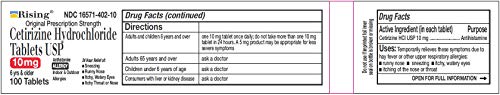 Image of Rising Health Cetirizine HCL 10 mg 24 Hour Allergy Relief Tablets | Fast-Acting Medicine for Indoor & Outdoor Allergies | Antihistamine for Sneezing, Runny Nose & Itchy Eyes - 100 Tablets