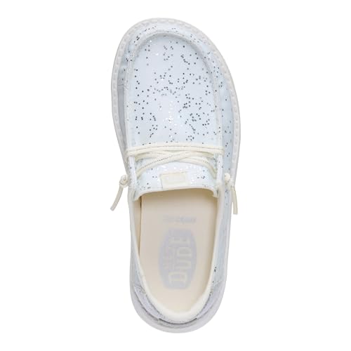 Image of HEYDUDE Girl's Youth Wendy Sparkle Surprise, Iridescent Size 5 | Slip On Shoe with Elastic Laces for Kids