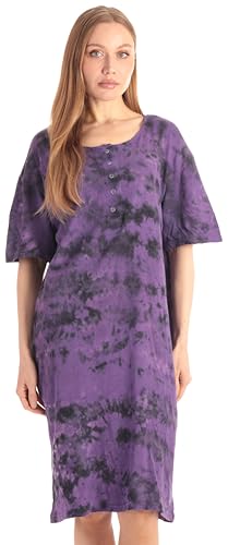 Just Love Short Sleeve Tie Dye Nightgown for Women, Tie Dye Black Purple, Medium