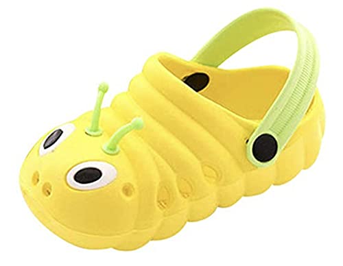 Generic Fun Cute Girl Boy Caterpillar Slip On Lightweight Slipper Sandals for Baby Toddler Kid -free mini toy included- (Yellow, 2_years),2-3 years Toddler