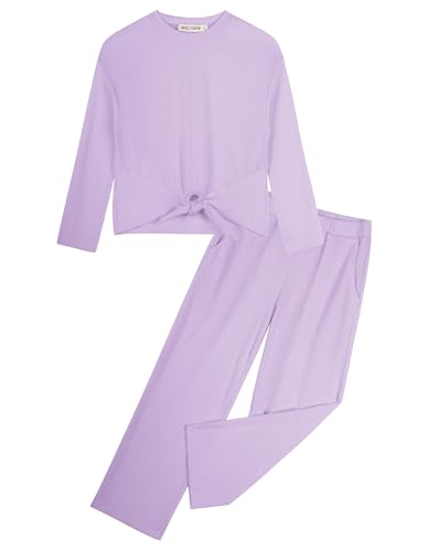 GRACE KARIN Tween Girls 2 Piece Pullover and Trousers Sweatsuit Sets Size 12 Fashion Girls Two Piece Purple Sweatsuits