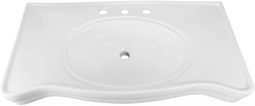 Renovators Supply Manufacturing Wall Mount Bathroom Sink – 35.5" Wide Belle Epoque White Porcelain Console Sink with 8" Widespread Faucet Holes, Pedestal Style, Brass Metal Legs