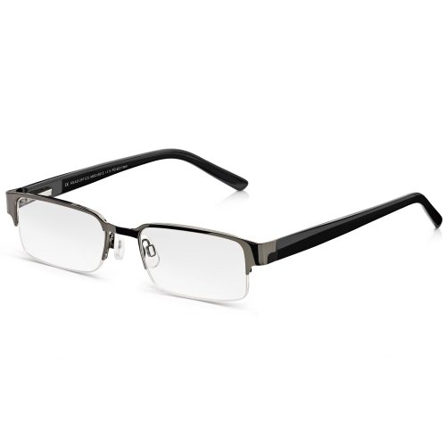 Read Optics Zwarte leesbril met half montuur: retro-readers voor heren met veerscharnieren. Vintage stijl metalen semi-randloze, premium differentieer optische kwaliteit heldere lenzen in +1.50 - +3.5