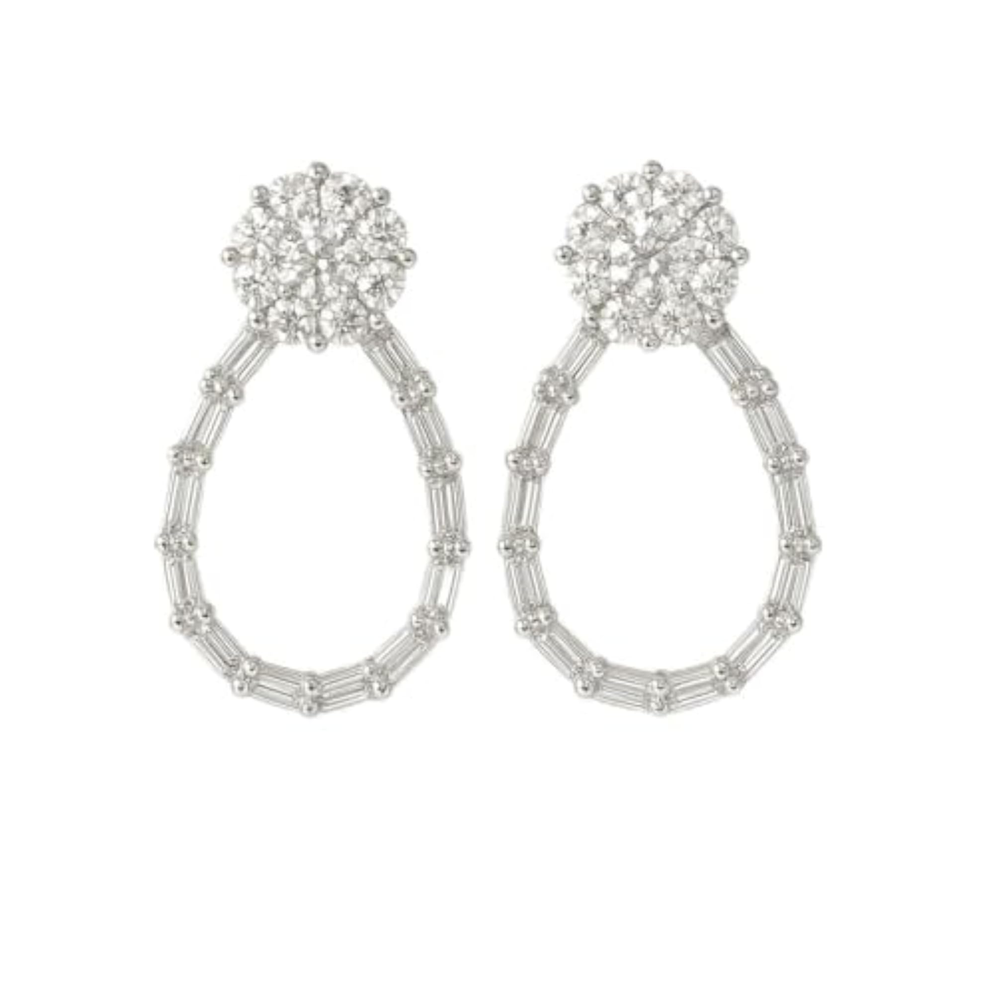 Floral Top Baguette Zirconia Drop Earrings