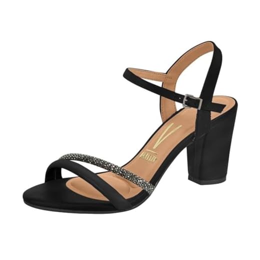Sandália Feminina Vizzano – Salto Grosso Médio com Brilho, Elegância e Conforto – Preto, Tamanho 36