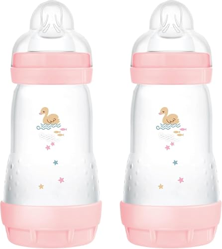 MAM Biberon Easy Start 260 ml (Set da 2), Kit da 2 biberon anticolica per allattamento misto, Riduce le bolle d'aria e il rischio di coliche, Accessori neonati 2+ mesi con tettarella misura 2, Rosa