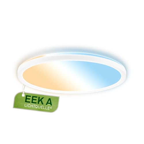 BRILONER - LED Panel mit EEK A Lichtquelle, 11W, 2400lm, flach, CCT warmweiß bis kaltweiß, indirektes Licht, LED Lampe, Deckenleuchte, Wohnzimmerlampe, Deckenlampe, Flurlampe, 29,3x3 cm, Weiß