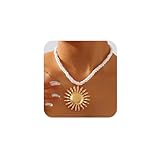 Tgirls Boho Gold Necklace for Women Big Starfish Pendant Necklaces Sun Choker Necklace Chunky Conch Shell Beach Necklace Statement Summer Jewelry (Sun)