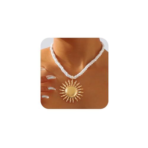 Tgirls Boho Gold Necklace for Women Big Starfish Pendant Necklaces Sun Choker Necklace Chunky Conch Shell Beach Necklace Statement Summer Jewelry