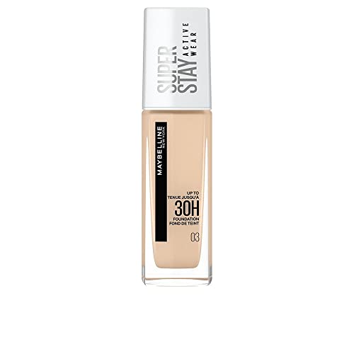 Maybelline New York Fondotinta Liquido SuperStay 30H Active Wear, Alta coprenza e lunghissima tenuta senza effetto maschera, True Ivory (03), 30 ml
