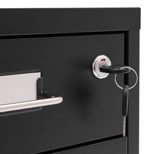 Kazafa Cajonera vertical con 3 cajones, armario de metal con cerradura y cuatro ruedas, estable debajo del escritorio para oficina en casa y estudio (negro) - imagen 9