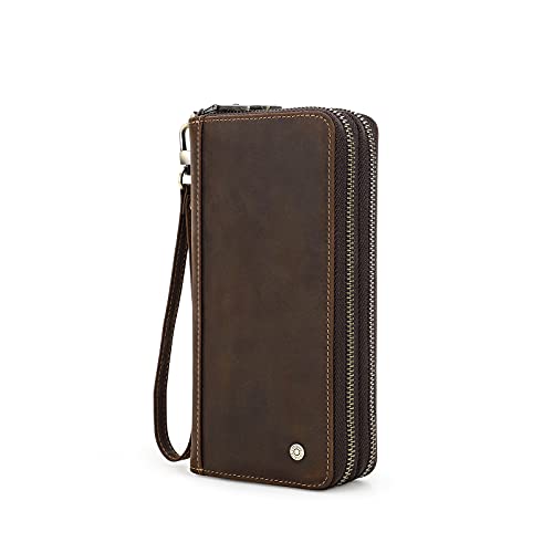 Contact s Leather Clutch Purse Wallet,Men Clutch Handbag Purse,Genuine Leather Wallet Large Capacity Business Phone card holder Organizer, Coffee