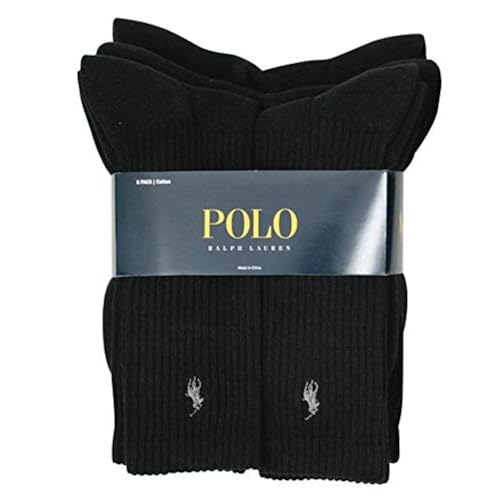 Polo Ralph Lauren Men's Classic Ribbed Crew Socks - 6 Pack - black - Large