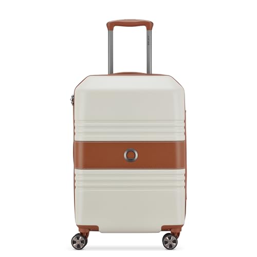 Image of DELSEY PARIS Paulette 58 cms Small Cabin ABS /Polycarbonate Hard Sided 8 Wheels and Expandable Spinner Suitcase /Trolley Bag for Travel with TSA Lock- Angora