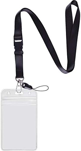 YOUOWO 1 Pack ID Badge Holder with Black Lanyards Neck Strap Detachable Buckle Enhanced Breakaway Quick Release Safety Lanyard with Vertical Name Tag Card Holders Waterproof Resealable Clear Plastic