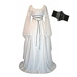 SHOPESSA Medieval Irish Dresses with Corset, Renaissance Costume Ball Gown Pirate Peasant Dress Flare Sleeved Victorian Dress