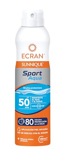 Ecran Sunnique Sport - Bruma Protectora Solar SFP 50 Piel Mojada, Protección Alta UVB, UVA, Refuerza las Defensas, Resistente al Agua, para Todo Tipo de Pieles- 250 ml