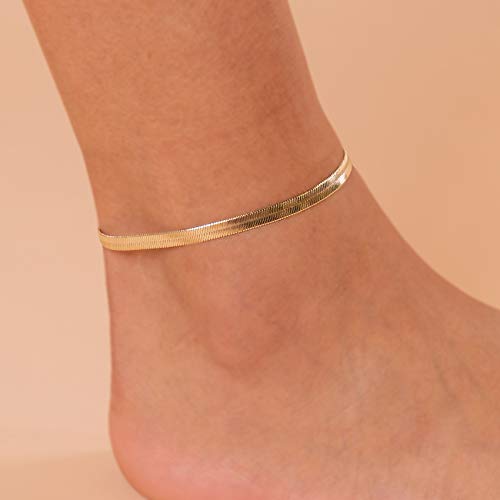 Pavoi 14K Gold Plated Snake And Marina Link Flat Anklet For Women (Snake-L, Yellow Gold Plated) #TOP1