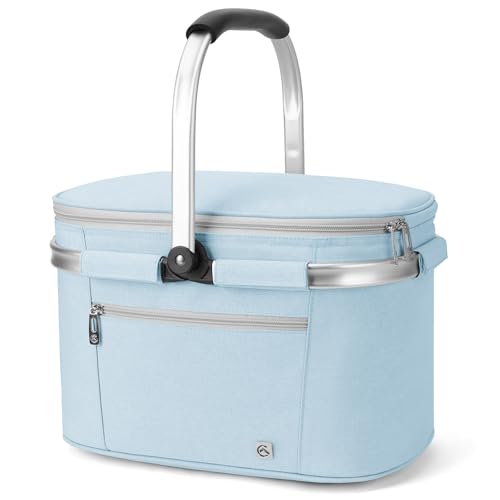 ALLCAMP Picnic Basket - Insulated Cooler, Thickening Foldable Picnic Basket with Removable Baskets & Sewn-in Frame, Basket for House Warming Gifts New Home(Light Blue) by ALLCAMP OUTDOOR GEAR - Used condition - US$19.94